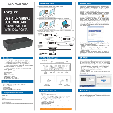 TARGUS DOCK190APZ-80 UNIVERSAL DOCKING USB TYPE C/A